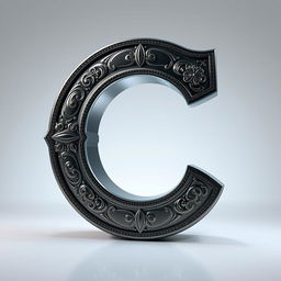 A large, stylized letter 'C' designed as a striking visual element, created to resemble a heavy, 3D object that appears to weigh 100kb