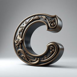 A large, stylized letter 'C' designed as a striking visual element, created to resemble a heavy, 3D object that appears to weigh 100kb