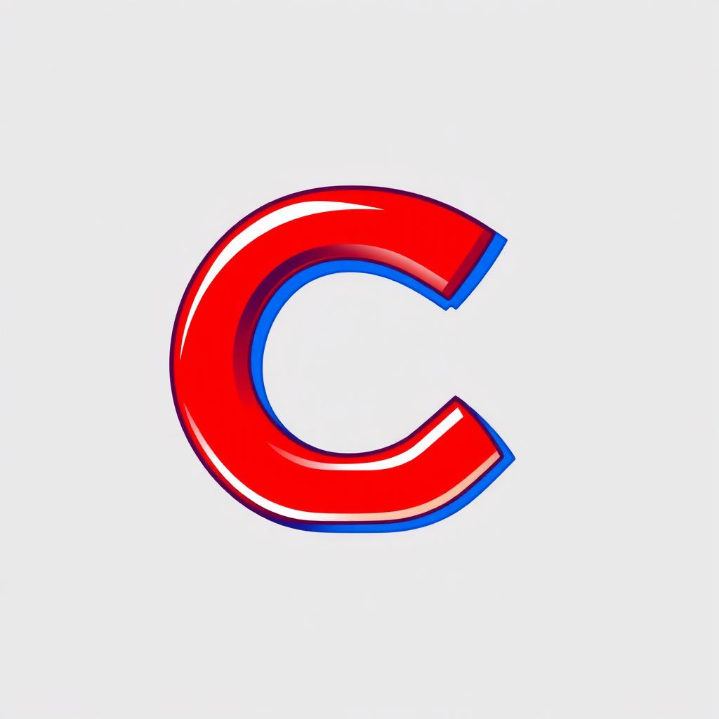 A simple and bold letter 'C' designed for an app logo, utilizing vibrant red and blue colors in a 2D anime style