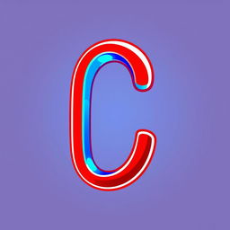 A simple and bold letter 'C' designed for an app logo, utilizing vibrant red and blue colors in a 2D anime style