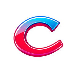 A simple and bold letter 'C' designed for an app logo, utilizing vibrant red and blue colors in a 2D anime style