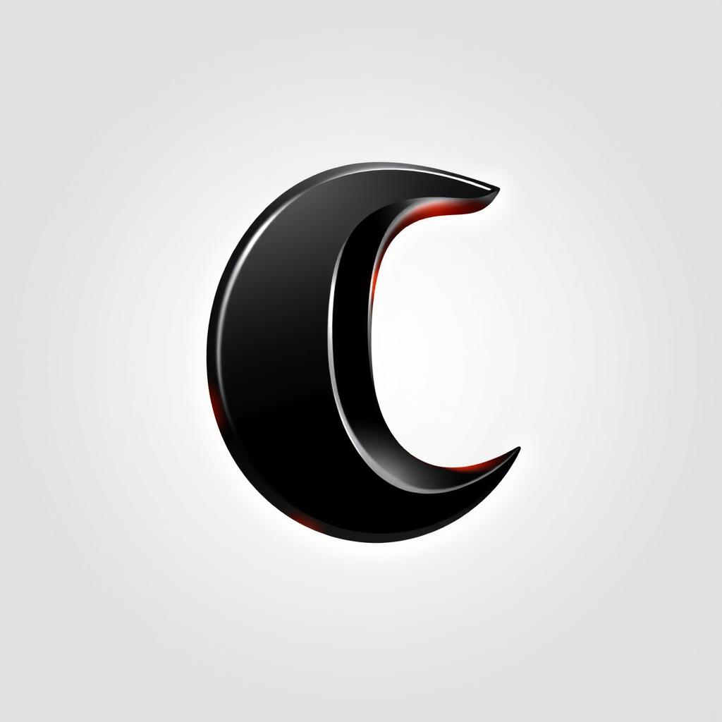 A simple and bold letter 'C' designed for an app logo, featuring a striking black color in a 2D anime style