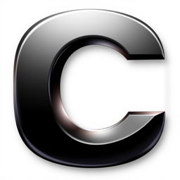 A simple and bold letter 'C' designed for an app logo, featuring a striking black color in a 2D anime style