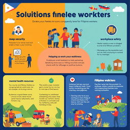 A vibrant and informative poster that showcases solutions tailored specifically for Filipino workers