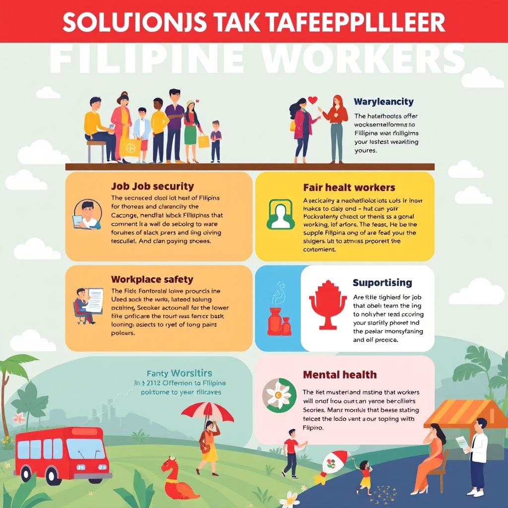 A vibrant and informative poster that showcases solutions tailored specifically for Filipino workers