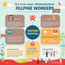 A vibrant and informative poster that showcases solutions tailored specifically for Filipino workers