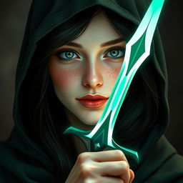 A full-body portrait of a half-elf woman radiating charisma and allure
