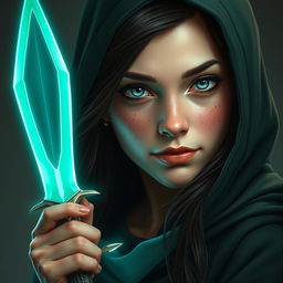 A full-body portrait of a half-elf woman radiating charisma and allure
