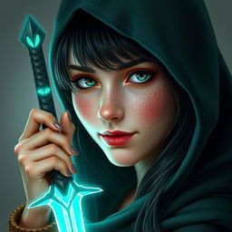 A full-body portrait of a half-elf woman radiating charisma and allure