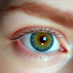 A close-up view of a beautiful human eye, showcasing its vibrant color and intricate details without any eyelashes
