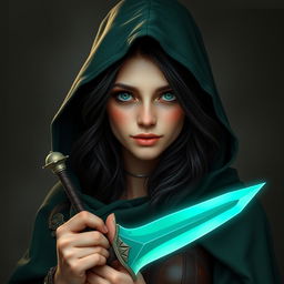 A full-body portrait of a half-elf woman resembling Marie Avgeropoulos, embodying a mix of strength and charm