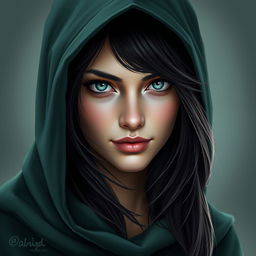 A portrait of a half-elf woman resembling Marie Avgeropoulos, showcasing her striking features