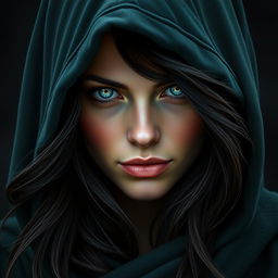 A portrait of a half-elf woman resembling Marie Avgeropoulos, showcasing her striking features