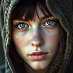 A captivating portrait of a half-elf woman distinguished by her soft features and serene beauty