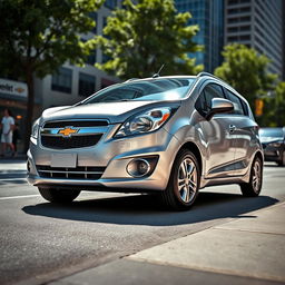A detailed image of a 2015 Chevrolet Spin parked on a city street, showcasing its sleek and modern design