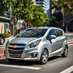 A detailed image of a 2015 Chevrolet Spin parked on a city street, showcasing its sleek and modern design