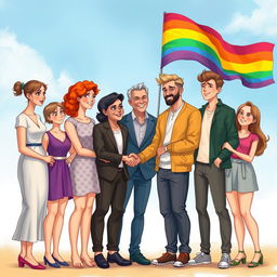 A heartfelt illustration depicting a diverse group of individuals of various genders, standing together in unity