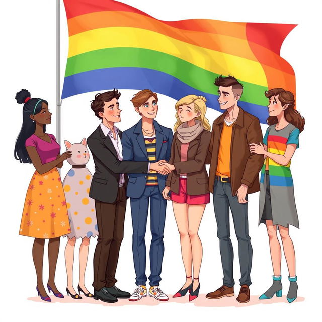 A heartfelt illustration depicting a diverse group of individuals of various genders, standing together in unity