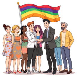 A heartfelt illustration depicting a diverse group of individuals of various genders, standing together in unity