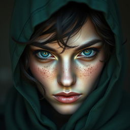 A captivating portrait of a half-elf woman embodying both beauty and a bloodthirsty demeanor