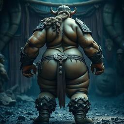 A powerful female Orc chieftain stands proudly, showcasing her massive, muscular form that embodies both strength and femininity