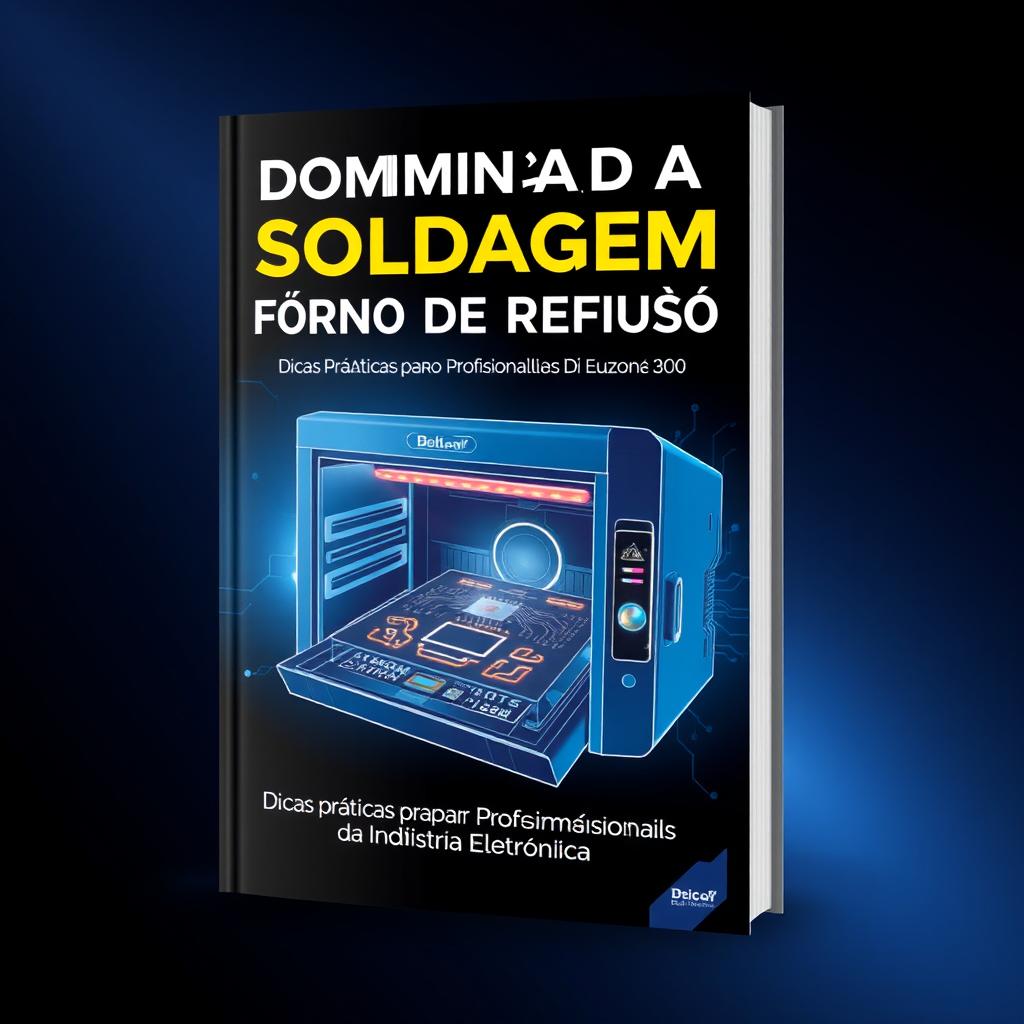 A book cover design for a technical industrial book titled 'Dominando a Soldagem em Forno de Refusão: Dicas Práticas para Profissionais da Indústria Eletrônica'