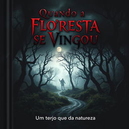 A chilling book cover for a horror novel titled 'Quando a Floresta se Vingou'