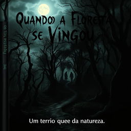 A chilling book cover for a horror novel titled 'Quando a Floresta se Vingou'