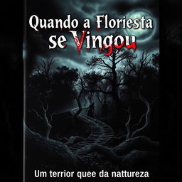 A chilling book cover for a horror novel titled 'Quando a Floresta se Vingou'