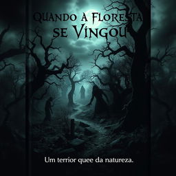 A chilling book cover for a horror novel titled 'Quando a Floresta se Vingou'