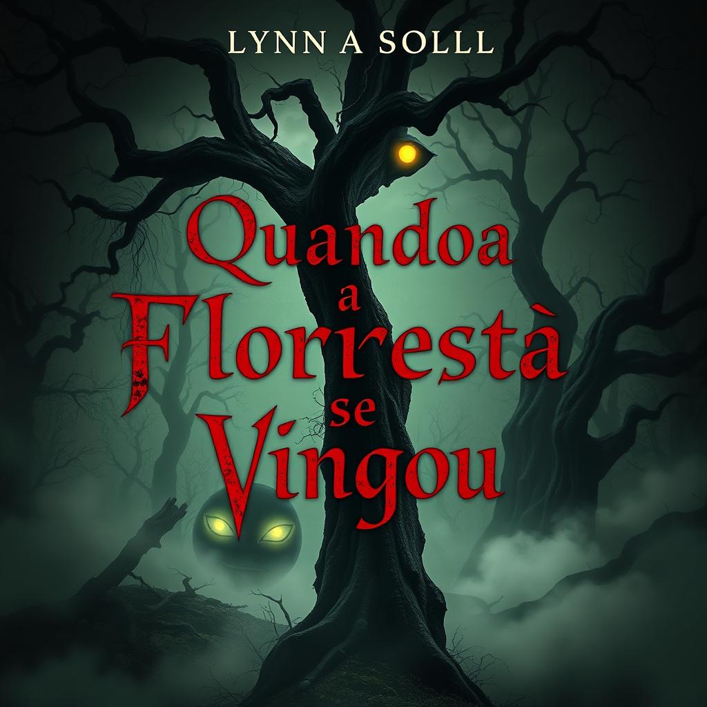 A chilling book cover for a horror novel titled 'Quando a Floresta se Vingou'