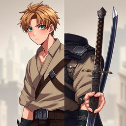 A detailed portrait of Renji Arakawa, a temporarily demoted swordsman and fighter