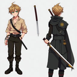 A dynamic and imposing male character inspired by Renji Arakawa, depicted as a temporally degraded swordsman