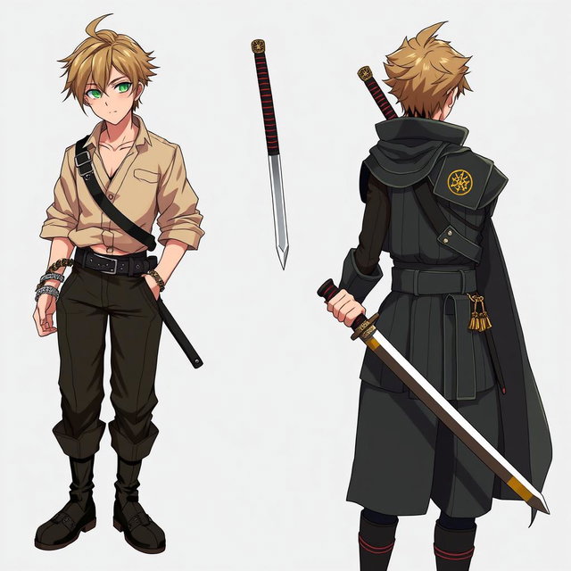 A dynamic and imposing male character inspired by Renji Arakawa, depicted as a temporally degraded swordsman