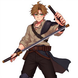 A dynamic and imposing male character inspired by Renji Arakawa, depicted as a temporally degraded swordsman