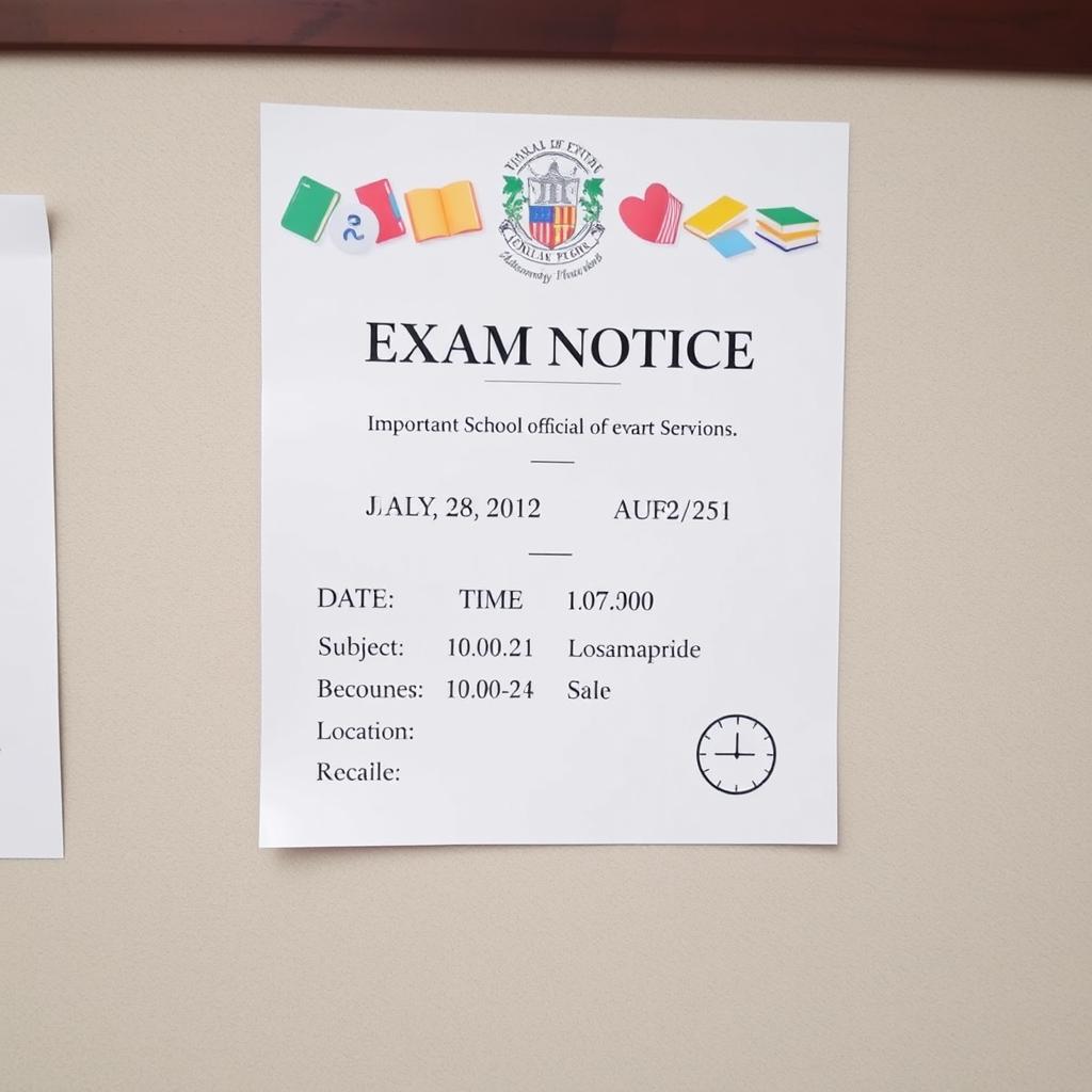 An official exam notice displayed on a bulletin board, elegantly designed with a white background