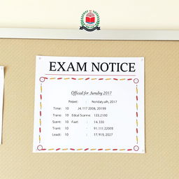 An official exam notice displayed on a bulletin board, elegantly designed with a white background