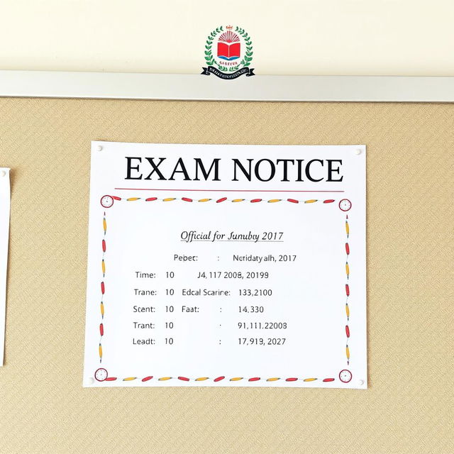 An official exam notice displayed on a bulletin board, elegantly designed with a white background