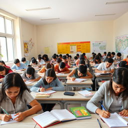 A classroom filled with students taking an exam