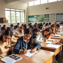 A classroom filled with students taking an exam