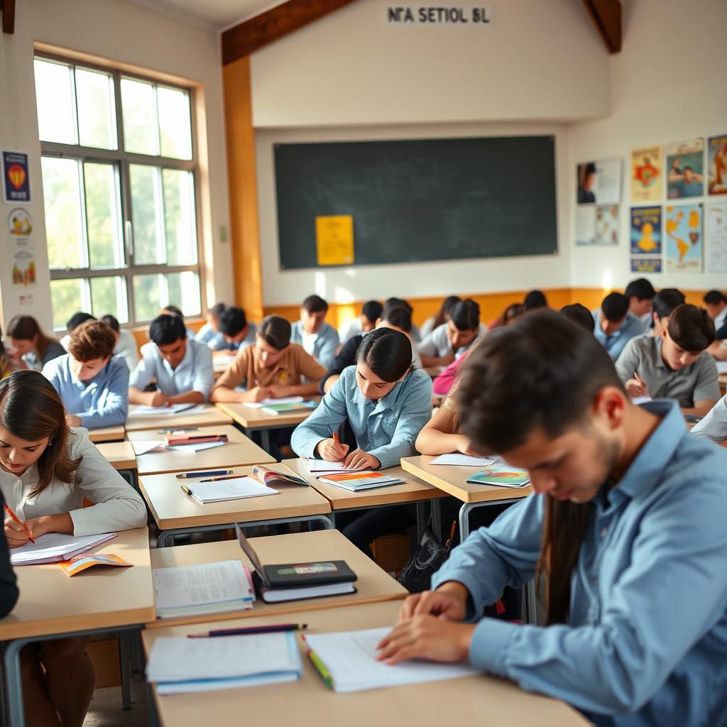 A classroom filled with students taking an exam