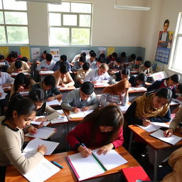 A classroom filled with students taking an exam