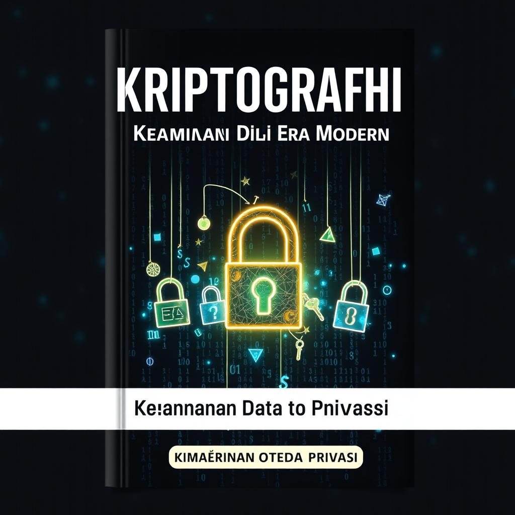 Cover design for a book on cryptography titled 'Kriptografi: Keamanan Digital di Era Modern'
