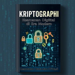 Cover design for a book on cryptography titled 'Kriptografi: Keamanan Digital di Era Modern'