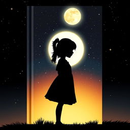 Book cover featuring the silhouette of a girl against a starry night sky, with a luminous moon in the background