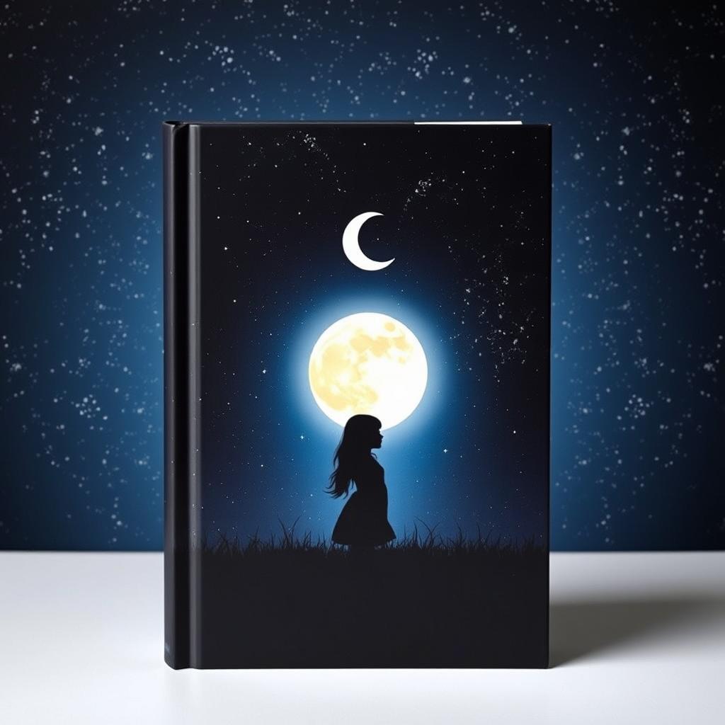 Book cover featuring the silhouette of a girl against a starry night sky, with a luminous moon in the background