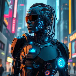 A futuristic cyborg version of George Floyd, named George Droyd, designed with advanced Propylon technology