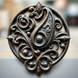 A city symbol designed with an intricate paisley pattern, crafted artistically from iron
