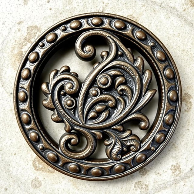 A city symbol designed with an intricate paisley pattern, crafted artistically from iron