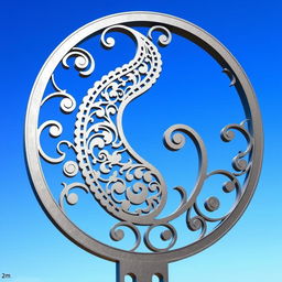 A stunning city symbol designed with a paisley pattern, intricately crafted from iron